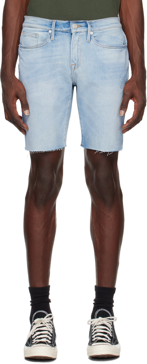 Frame Blue 'l'homme Cut-off' Shorts In Bates Rips