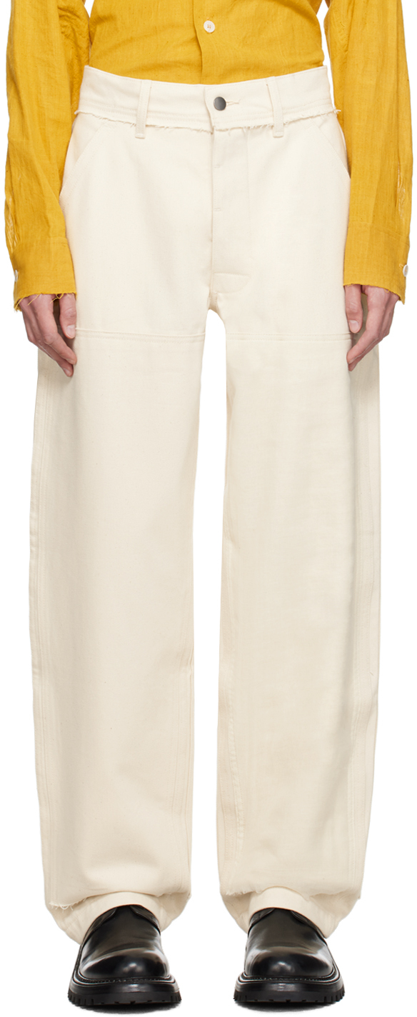Airei Off-white Raw Edge Trousers In Natural