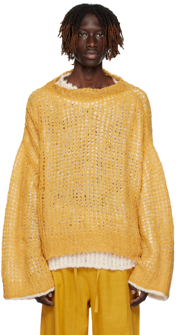 Airei Yellow Double Layer Sweater In Saffron Natural