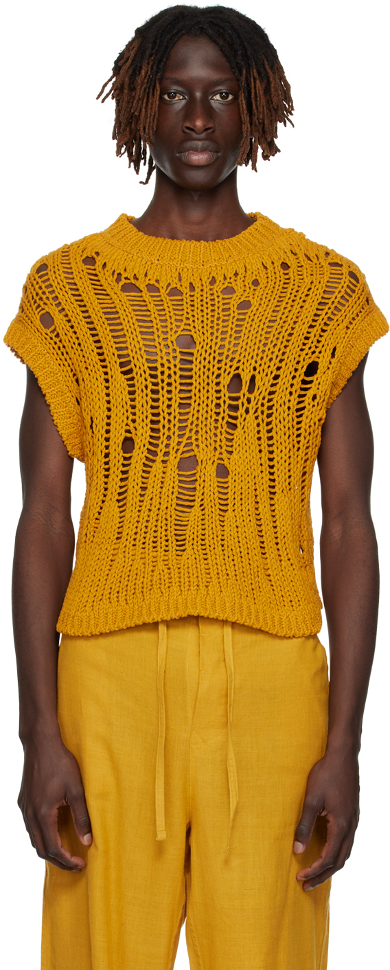 Airei Yellow Laddering Sweater Vest In Saffron