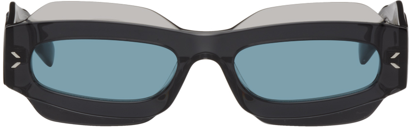 Mcq By Alexander Mcqueen Black Rectangular Sunglasses In 002 Dark Gray Light
