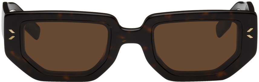 Mcq By Alexander Mcqueen Tortoiseshell Rectangular Sunglasses In Havana-havana-brown