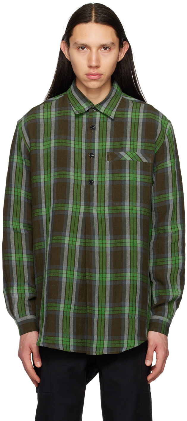 3man Highland Checked-linen Shirt In Green Multi