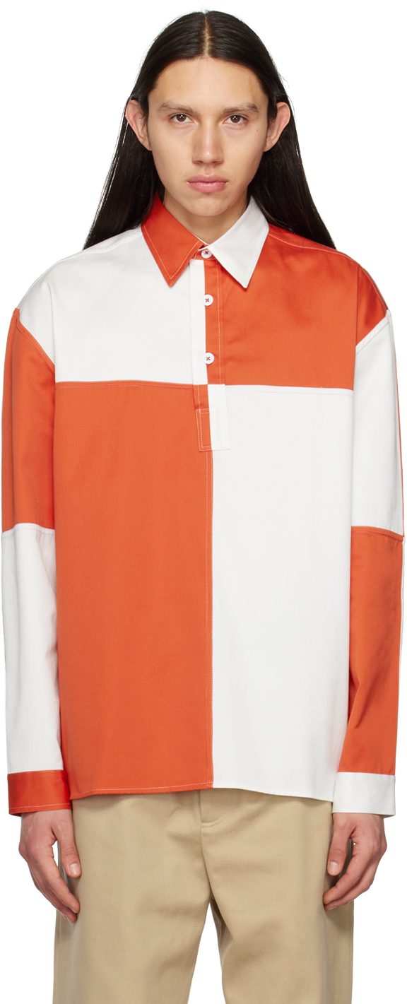 3man Colour-blocked Cotton Shirt In Orange/whit