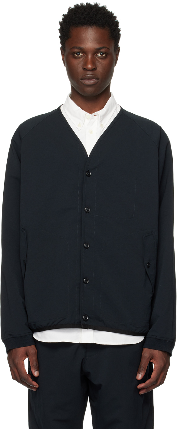 Nanamica: Black Y-Neck Cardigan | SSENSE