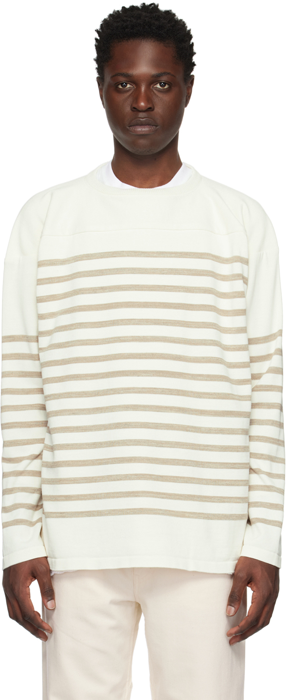 Nanamica White Striped Sweater In Beige