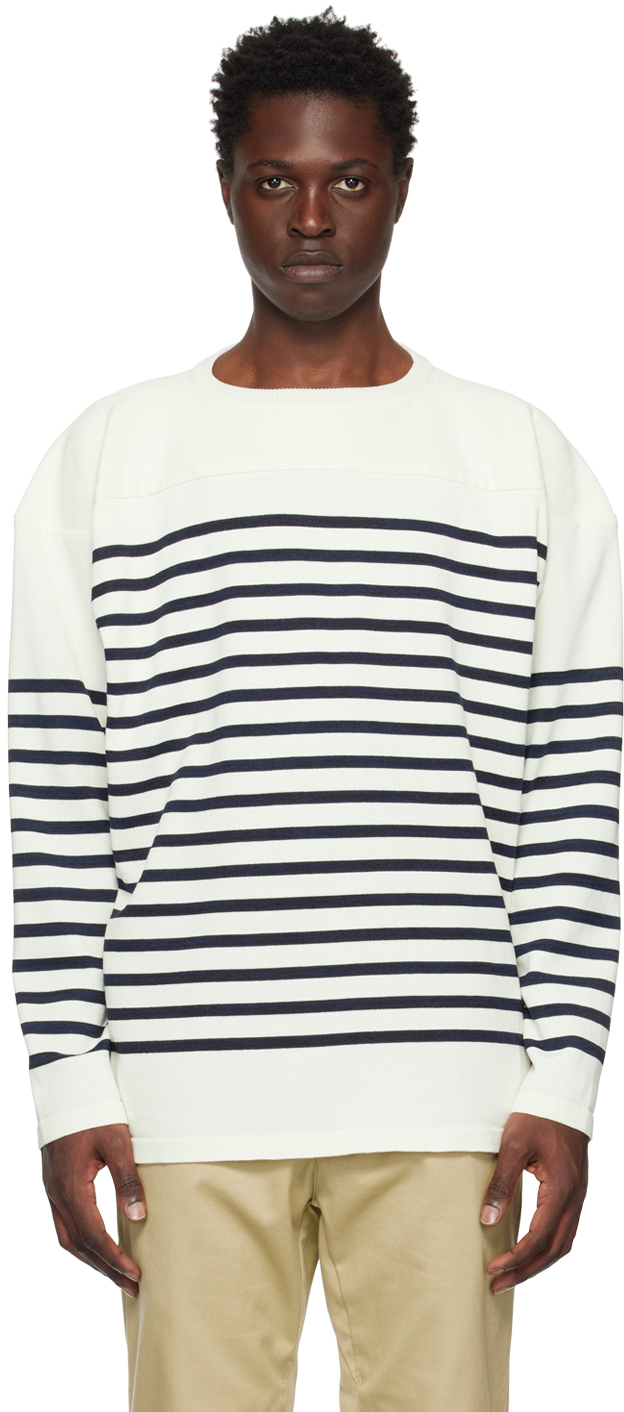 Nanamica White Striped Sweater In Navy