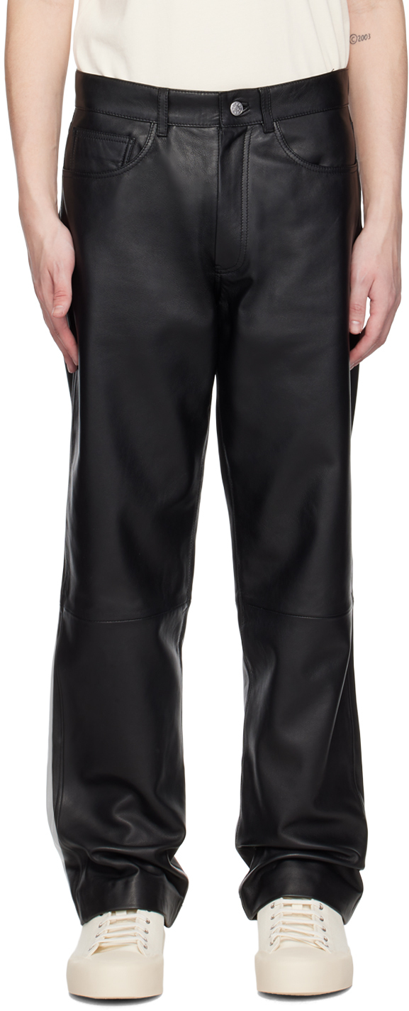 Sunflower Black Loose Leather Pants In Nero