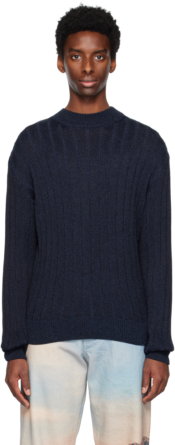 Sunflower Mick Ribbed Sweater In Navy