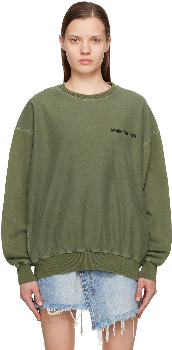 Awake Ny Green Pigment-dyed Sweatshirt In Moss
