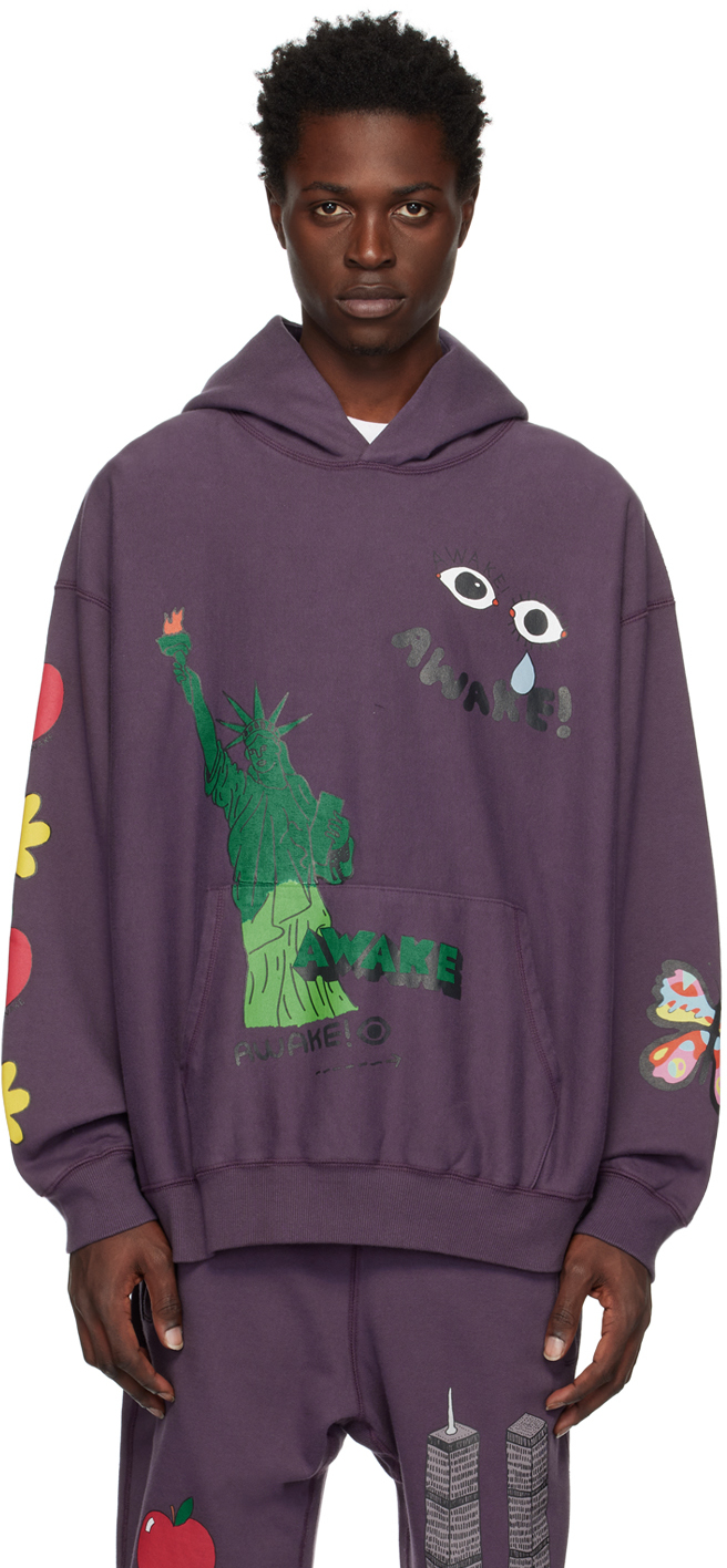 Purple Printed Hoodie by Awake NY on Sale