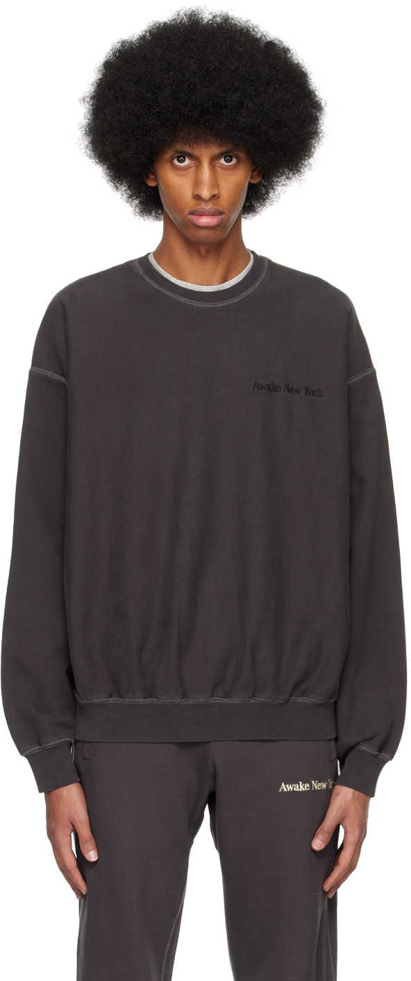 Awake NY: Black Embroidered Sweatshirt | SSENSE