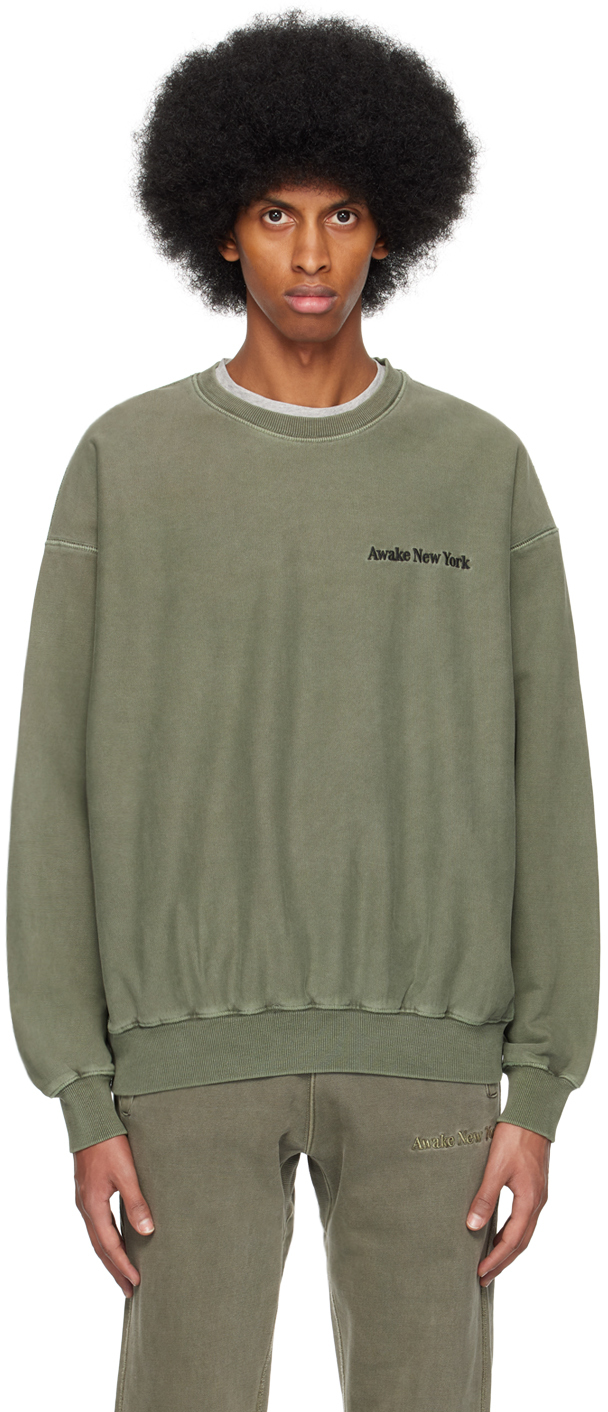 Awake NY: Green Embroidered Sweatshirt | SSENSE Canada