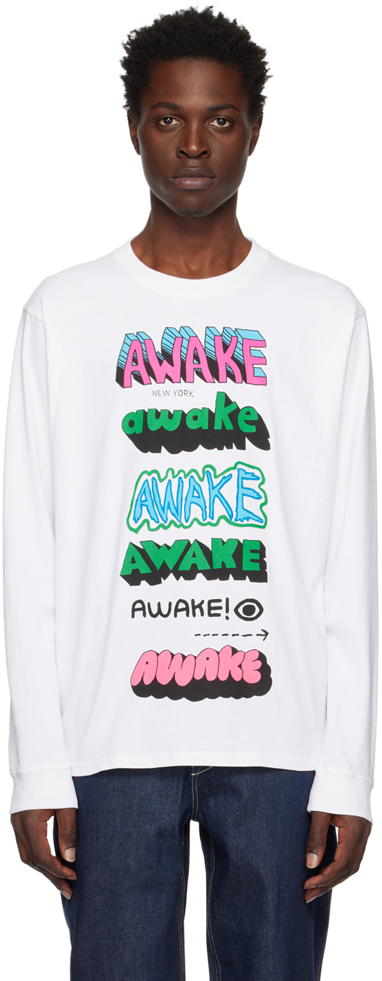 Awake NY: White Printed Long Sleeve T-Shirt | SSENSE
