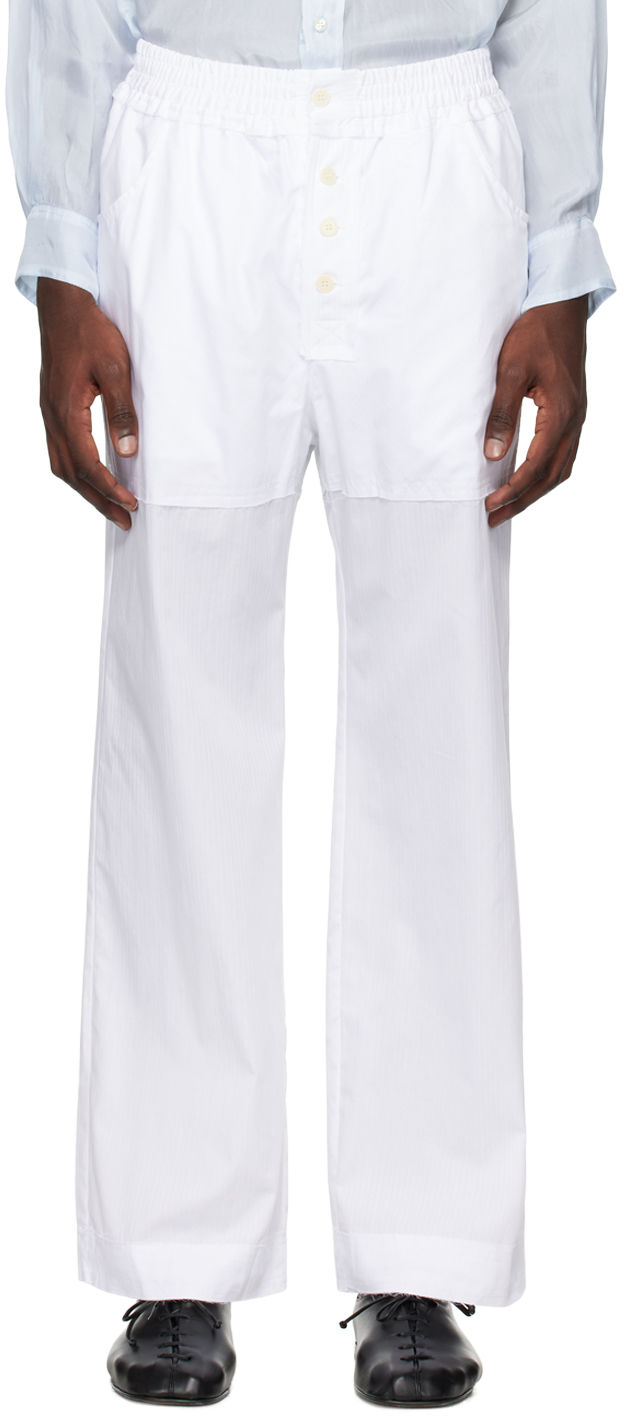White Raw Edge Trousers