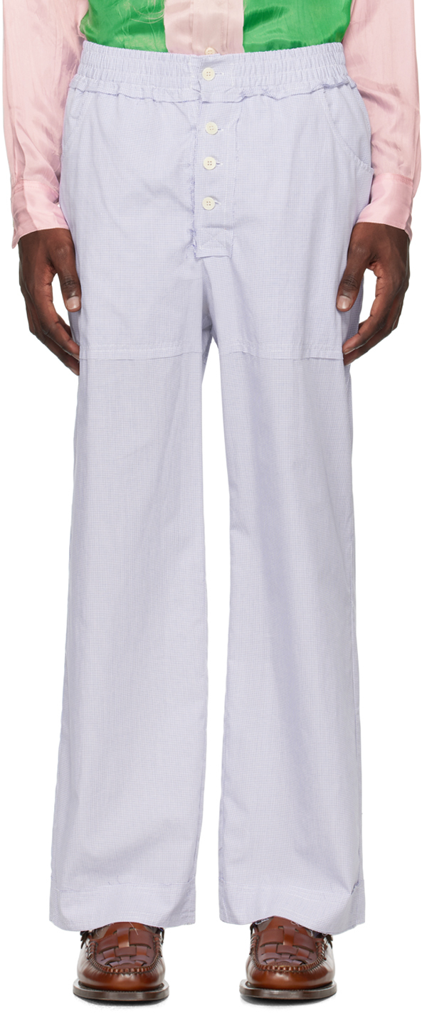 White & Blue Raw Edge Trousers