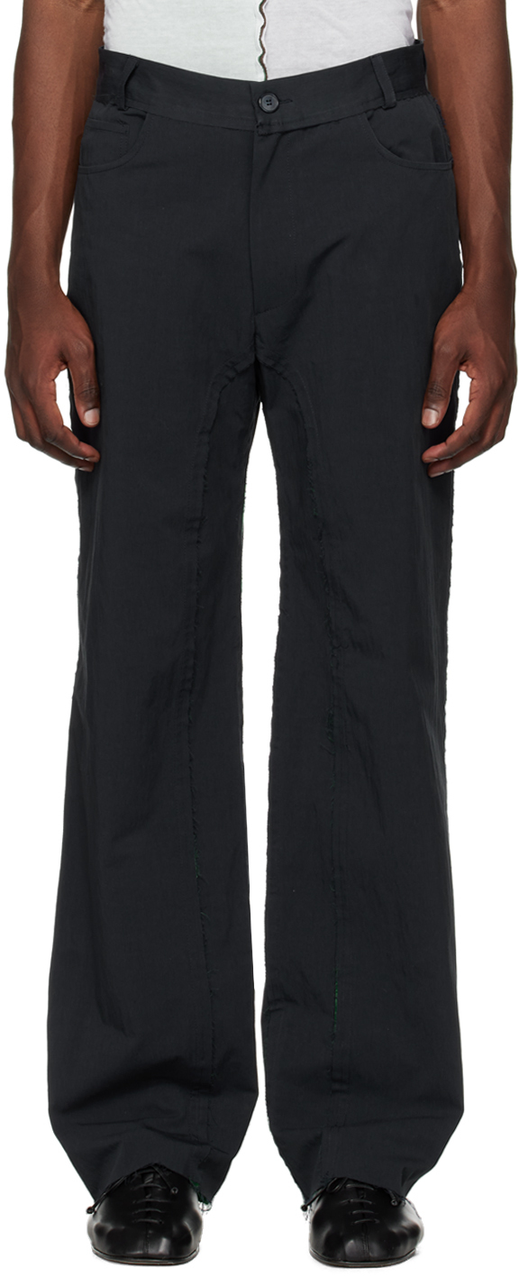 Navy Raw Edge Trousers by Edward Cuming on Sale