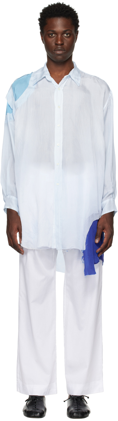Edward Cuming Ssense Exclusive Blue Shirt In White/blue