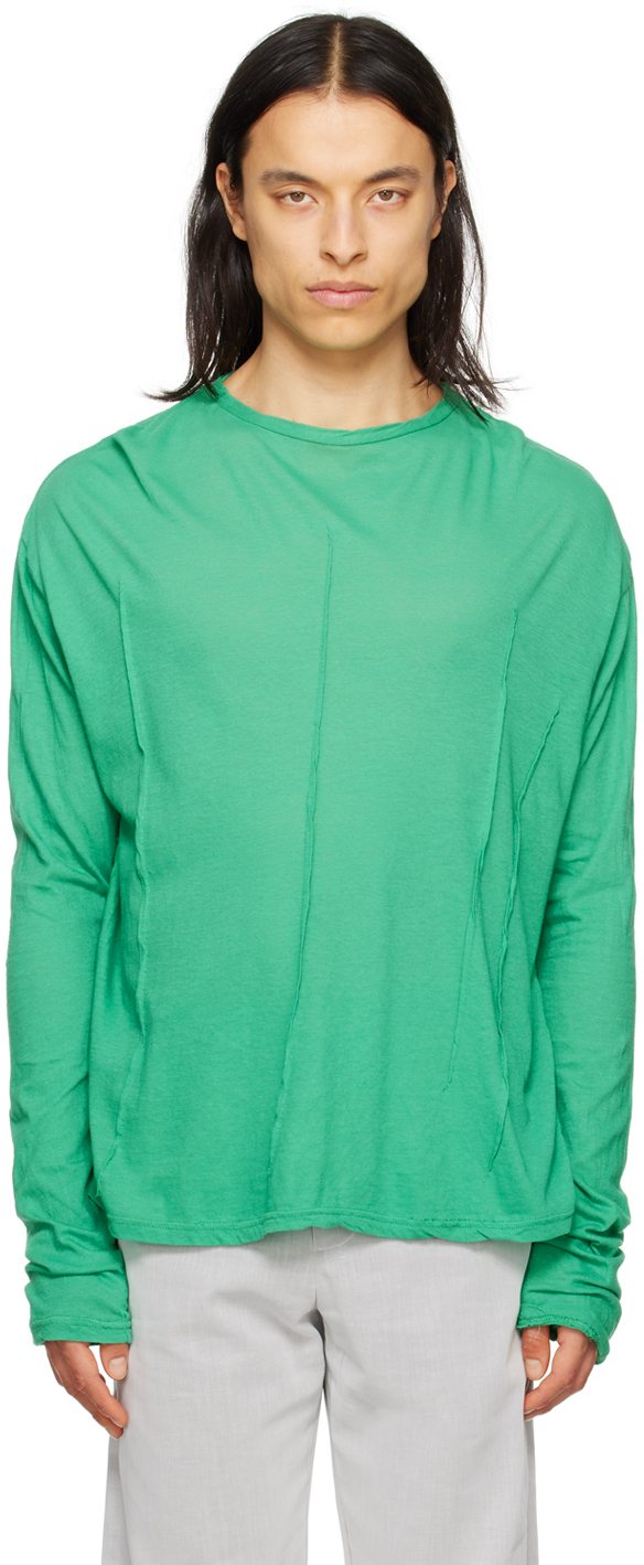 Edward Cuming Green Darted Long Sleeve T-shirt In Acquamarine