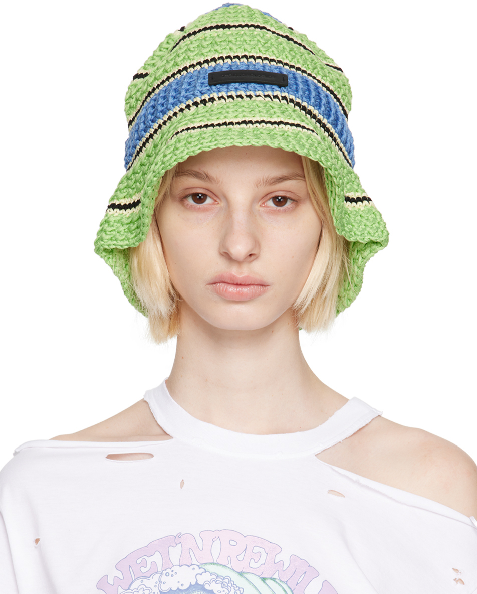 Shop Stella Mccartney Green Logo Bucket Hat In 3000 Green