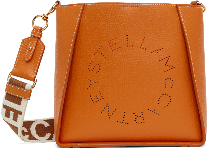 Stella Mccartney Perforated Logo Faux-leather Shoulder Bag In Orange