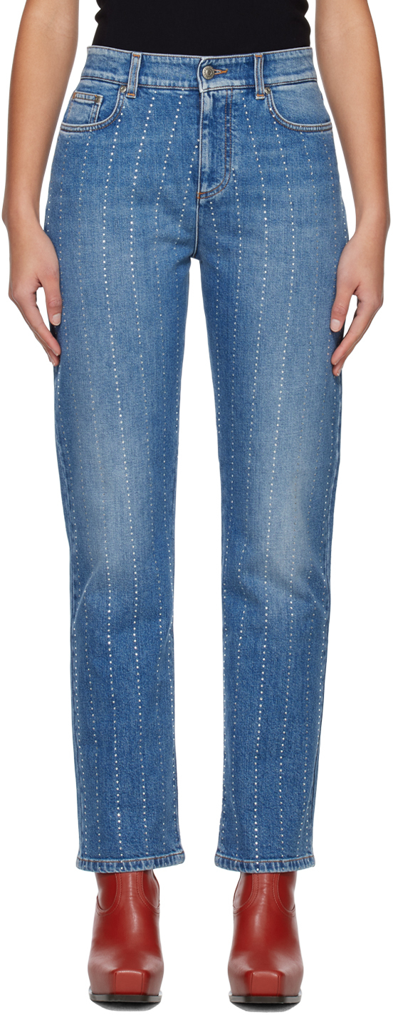 Stella Mccartney Embellished Cropped Jeans In Vintage Dark