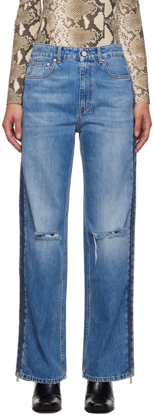 Shop Stella Mccartney Blue Zip Jeans In 4406 Mid Blue
