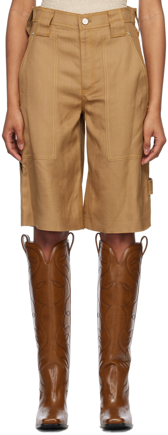 Stella Mccartney Tan Paneled Shorts In 2701 Caramel