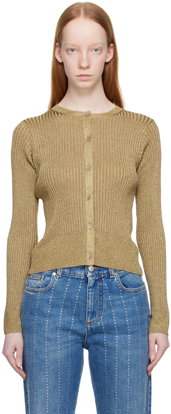 Stella Mccartney Metallic Ribbed-knit Cardigan In Gold