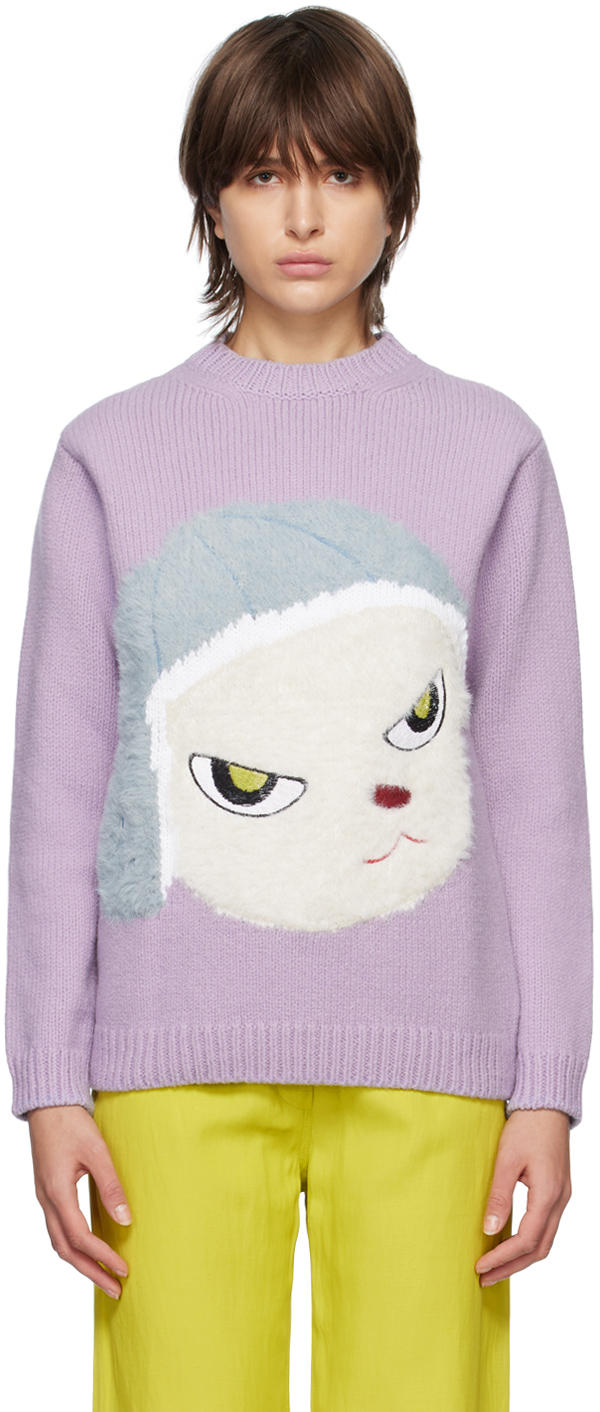 Stella Mccartney + Yoshitomo Nara Intarsia Wool-blend Sweater In 5310 Lilac
