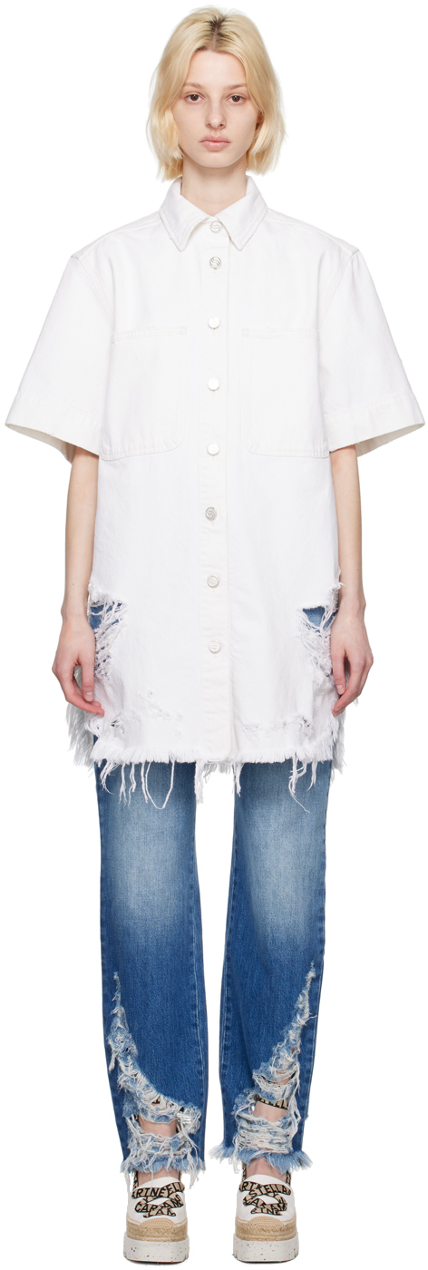 Stella Mccartney Distressed Button-down Shirt In White