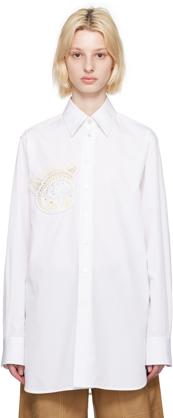Stella Mccartney Crochet-patch Long-sleeve Shirt In 9000 Pure White