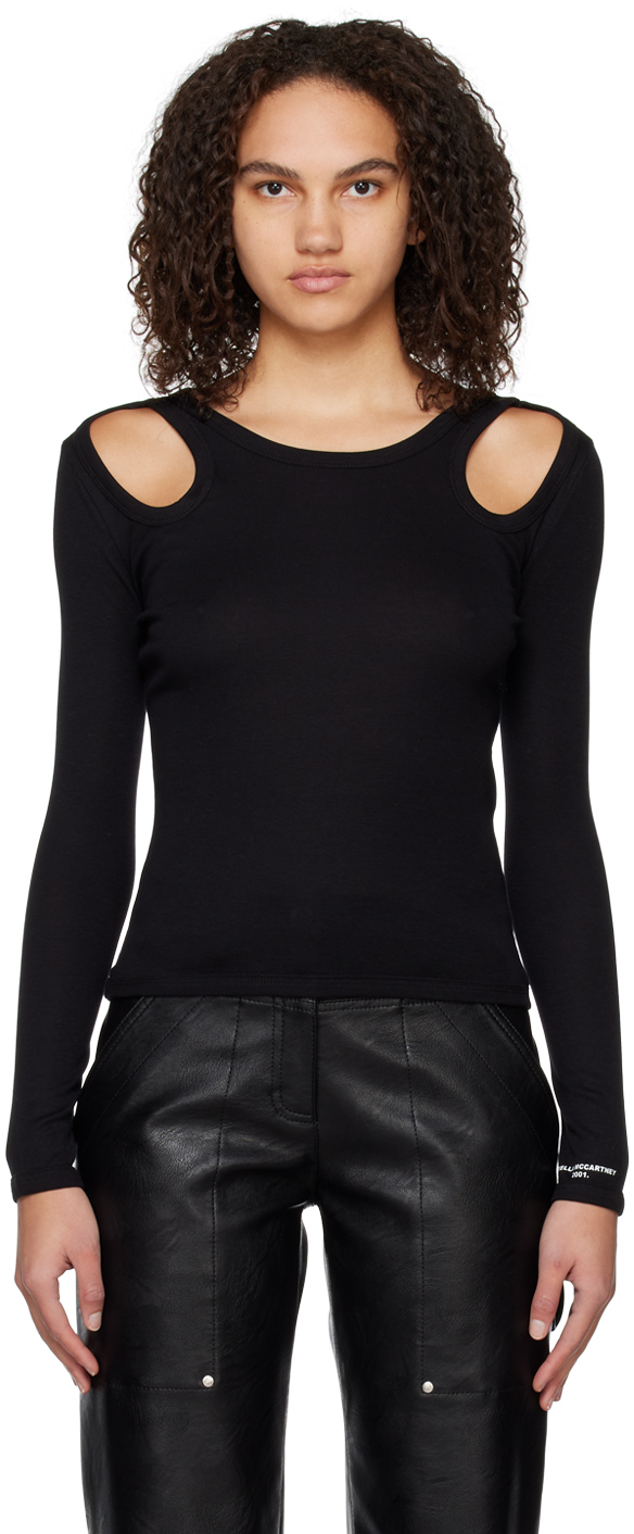 Shop Stella Mccartney Black Cut Out Long Sleeve T-shirt In 1000 Black