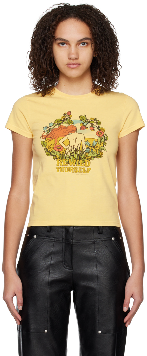 Stella Mccartney Rewild Yourself Print Jersey T-shirt In Yellow