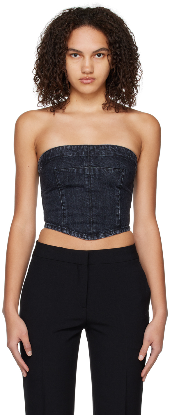 Shop Stella Mccartney Navy Washed Denim Bustier In 4405 Vintage Mid Blu