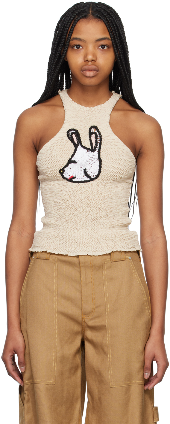 Stella Mccartney Off-white Graphic Tank Top In 9500 Natural