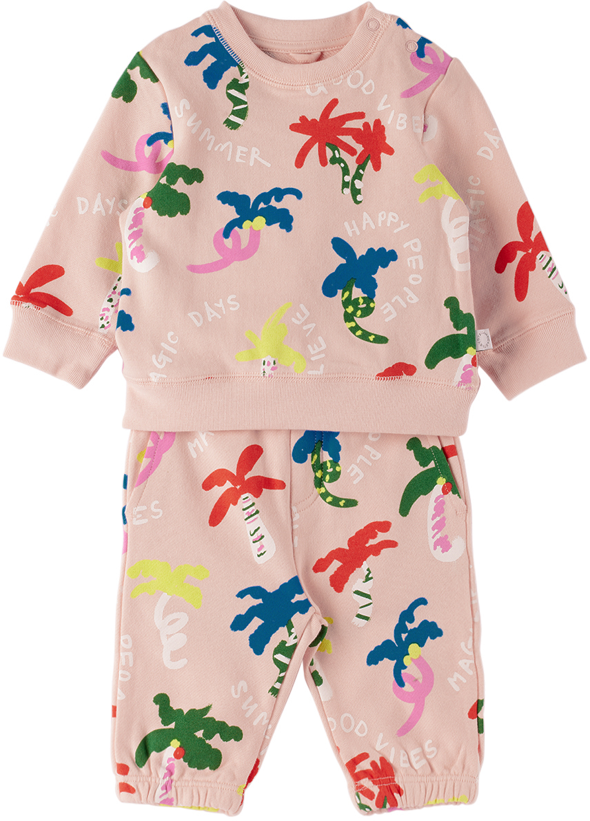 Stella Mccartney Baby Pink Palm Tree Sweatshirt & Sweatpants Set In 502mc Pink