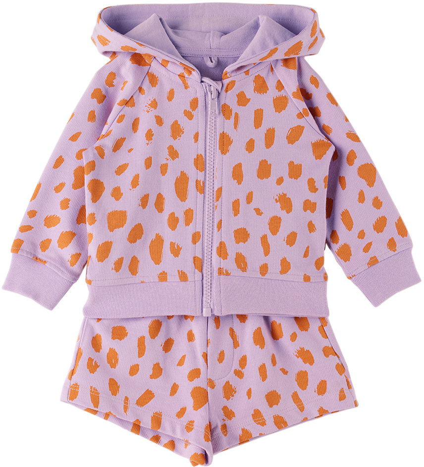 Shop Stella Mccartney Baby Purple & Orange Neon Leopard Hoodie & Shorts Set In 517ar Lilac