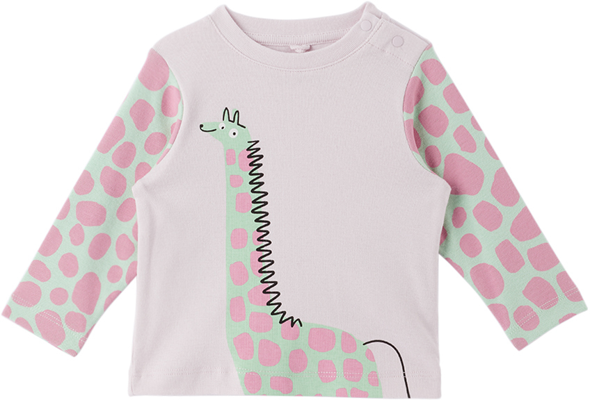 Stella Mccartney Baby Pink Giraffe Long Sleeve T-shirt In 516 Pink