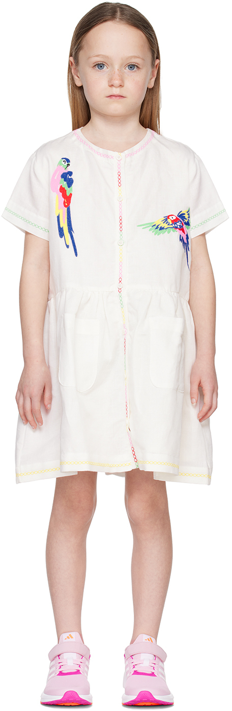 Kids Stella McCartney Child Dress - White with Parrots Embroidery