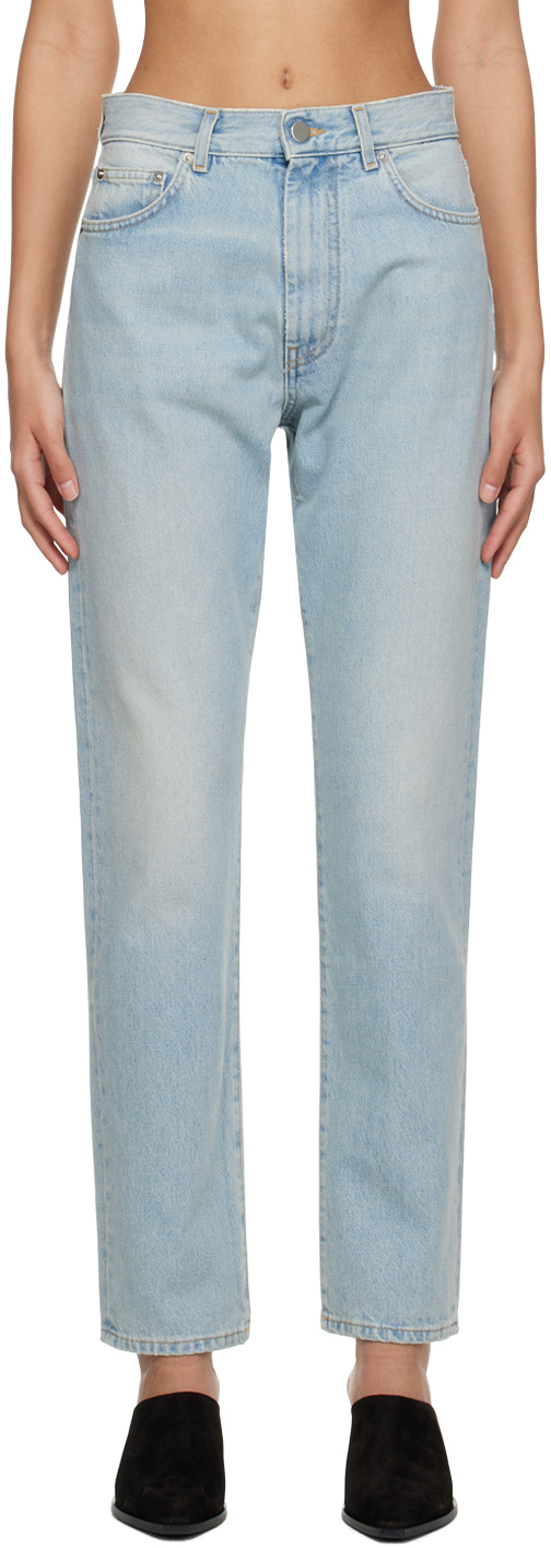 Loulou Studio Blue Wular Jeans In Washed Light Blue