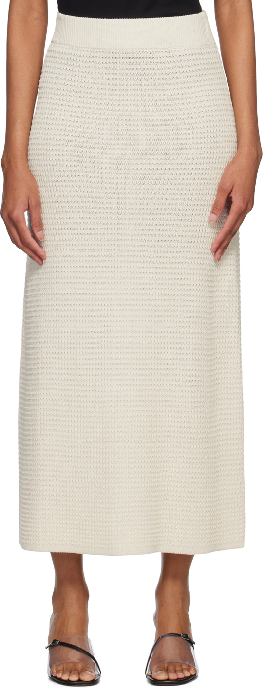 Loulou Studio Manta Open-knit Cotton Midi Skirt In Ivory