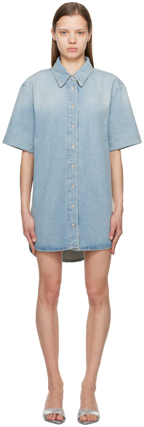 Loulou Studio Women's Denim Mini Shirtdress In Washed Light Blue