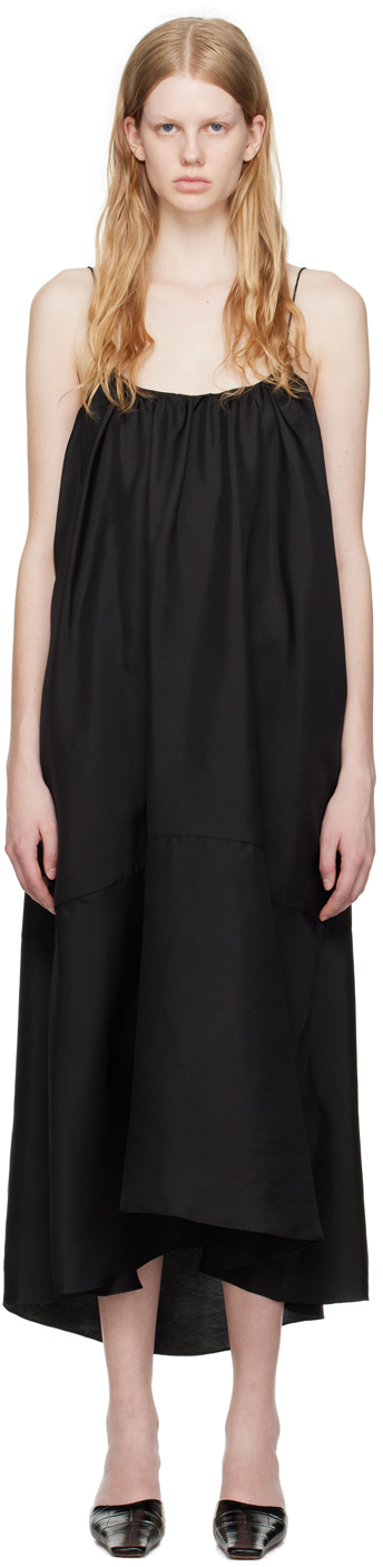 Esse Studios: Black Gathered Midi Dress | SSENSE