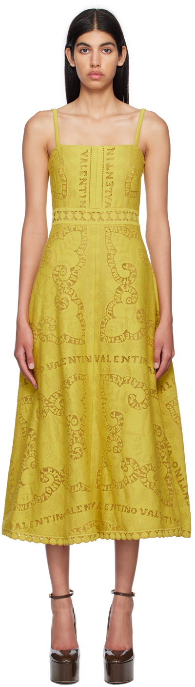 Valentino Cotton Guipure Lace Midi Dress Woman Yellow 46