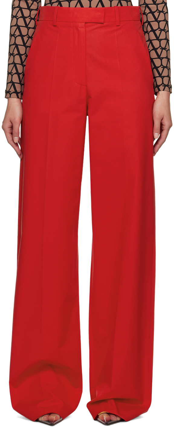Valentino Red Creased Trousers In 157 Rosso