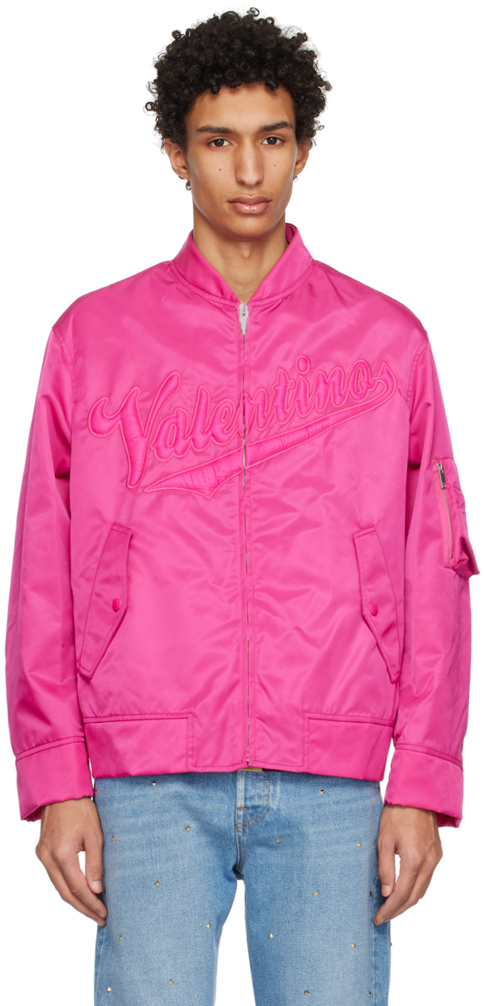 Shop Valentino Pink Embroidered Bomber Jacket In Uwt Pink Pp