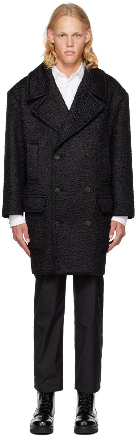 Black Double-Breasted Coat by Valentino on Sale