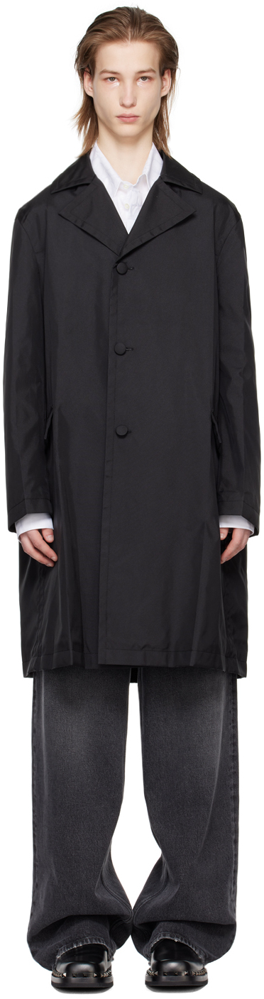 Shop Valentino Black Notched Lapel Coat In 0no Nero