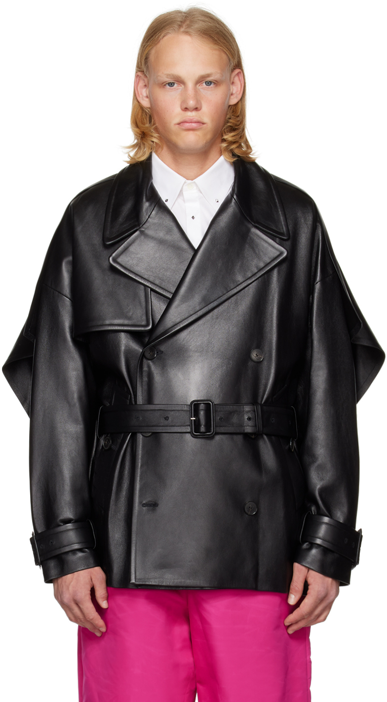Valentino Black Caped Leather Jacket